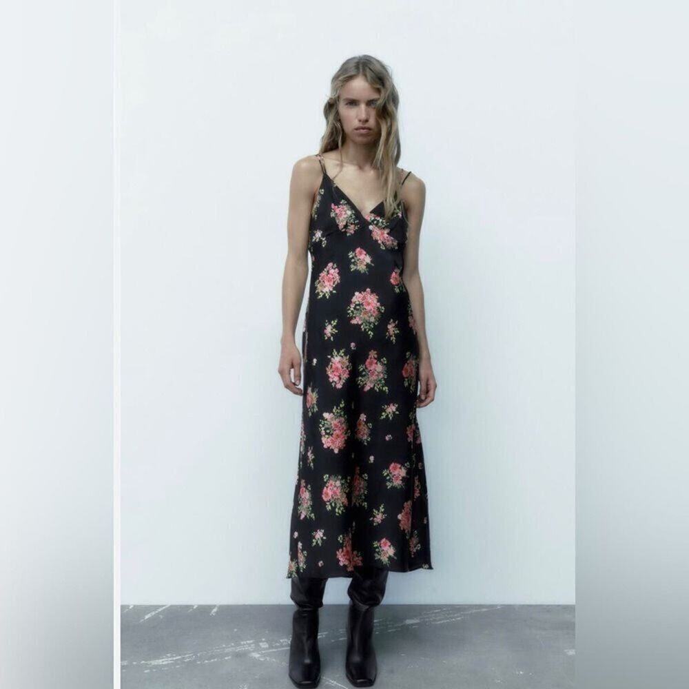 ZARA FLORAL CAMISOLE PRINT MIDI SLIP DRESS NWT SIZE M